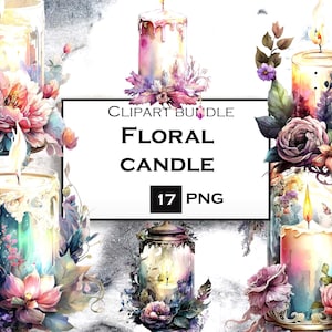 17 PNG, Floral Candle Clipart Bundle, Candle PNG Clip Art Bundle, Candle SVG Instant Download for Commercial Use