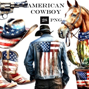28 PNG American Cowboy Clipart Bundle, Southwest Clip Art PNG Bundel voor Junk Journals en Scrapbooking met transparante achtergrond
