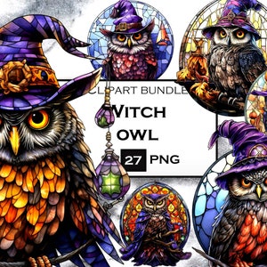 Witch Owl Clipart, Witchcraft Clipart PNG Bundle with Transparent Background for Witch Ephemera Junk Journals