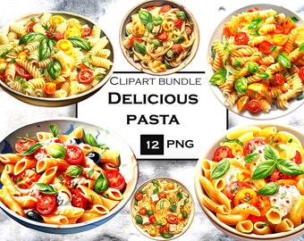 Italienisches Essen Clipart Bundle, Pasta Clip Art PNG-Dateien mit transparentem Hintergrund, digitale Clipart PNG