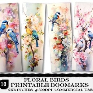 Floral Birds Printable Bookmarks: Romantic Reader Gift (PDF)