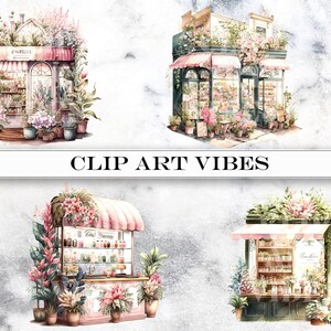 lower Shop Clip Art, Watercolor Shop Clip Art Bundle, Romantic Flower Shop Clipart, Floral PNG, Commercial Use, Instant Digital Download