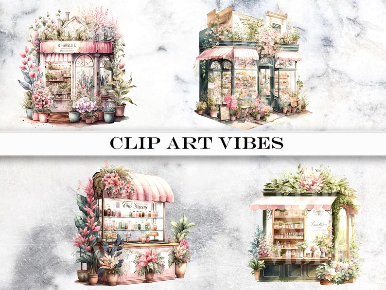 lower Shop Clip Art, Watercolor Shop Clip Art Bundle, Romantic Flower Shop Clipart, Floral PNG, Commercial Use, Instant Digital Download