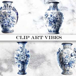 Delft Blue Vase Clip Art, Flower Vase Clipart Bundle, Flower Vase SVG ...