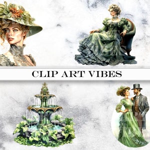 5 PNG MEGA BUNDLE Watercolor Victorian Clipart Bundle, Steampunk Clip Art Bundle, Fantasy Clipart