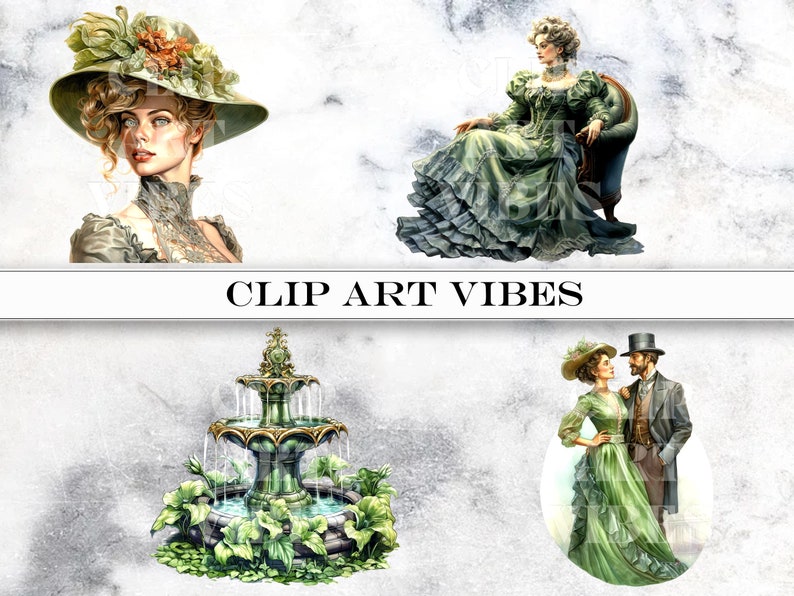 5 PNG MEGA BUNDLE Watercolor Victorian Clipart Bundle, Steampunk Clip Art Bundle, Fantasy Clipart