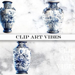 Delft Blue Vase Clip Art, Flower Vase Clipart Bundle, Flower Vase SVG ...