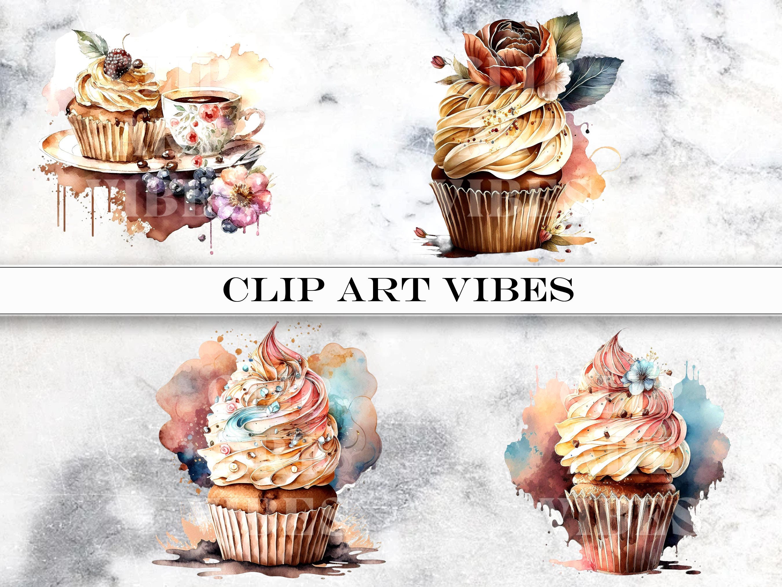 Watercolor Cupcakes Clip Art, Cupcakes Clip Art Bundle, Cupcake PNG ...