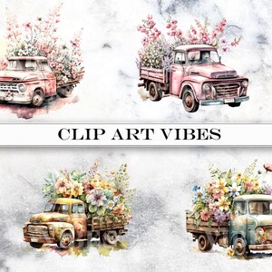 lower Truck Clip Art, Watercolor Truck Cilp Art Bundle, Romantic Truck Clipart, Floral PNG, Commercial Use, Instant Digital Download