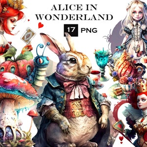 17 PNG Alice au pays des merveilles Clipart Bundle, lot de cliparts PNG au pays des merveilles, Alice PNG, téléchargement immédiat pour un usage commercial