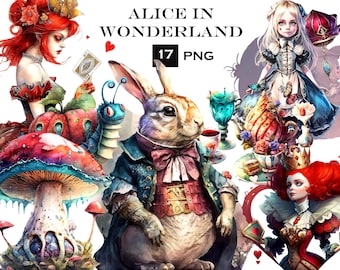 17 PNG Alice in Wonderland Clipart Bundle, Wonderland PNG Clip Art Bundle, Alice PNG, Instant Download for Commercial Use