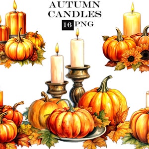 Autumn Candle Clipart Bundle: Pumpkin PNG, Fall Designs (Digital Download)