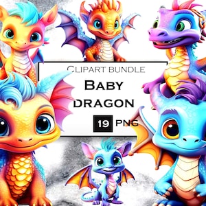19 PNG Baby Dragon Clipart Bundle, Fantasy Clip Art PNG Bundle with Transparent Background for Kids Crafts