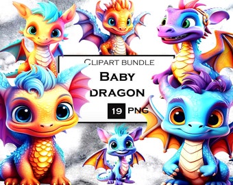 Baby Dragon Clipart Bundle: Watercolor Fantasy Art (19 PNG)