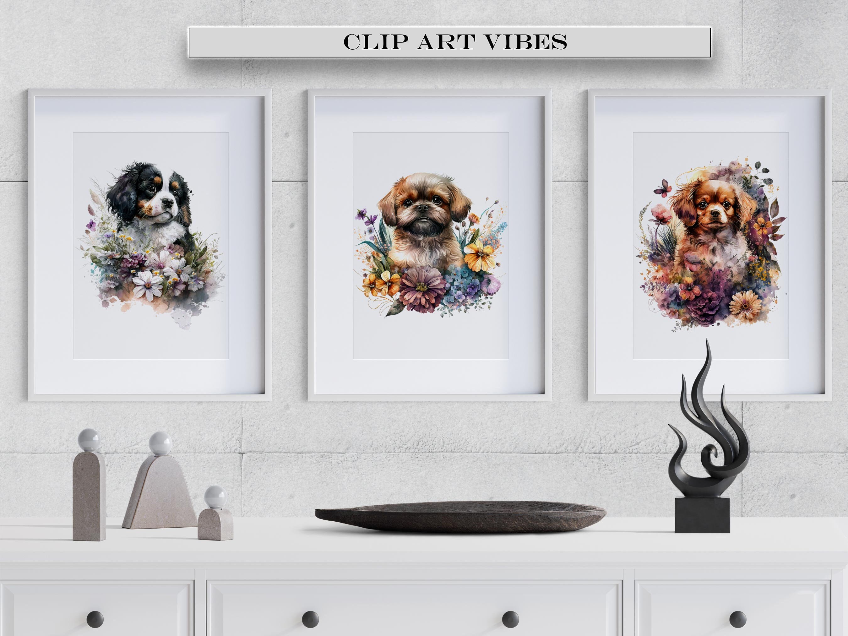 Watercolor Puppies Clipart Animal PNG Cute Floral Dog - Etsy UK