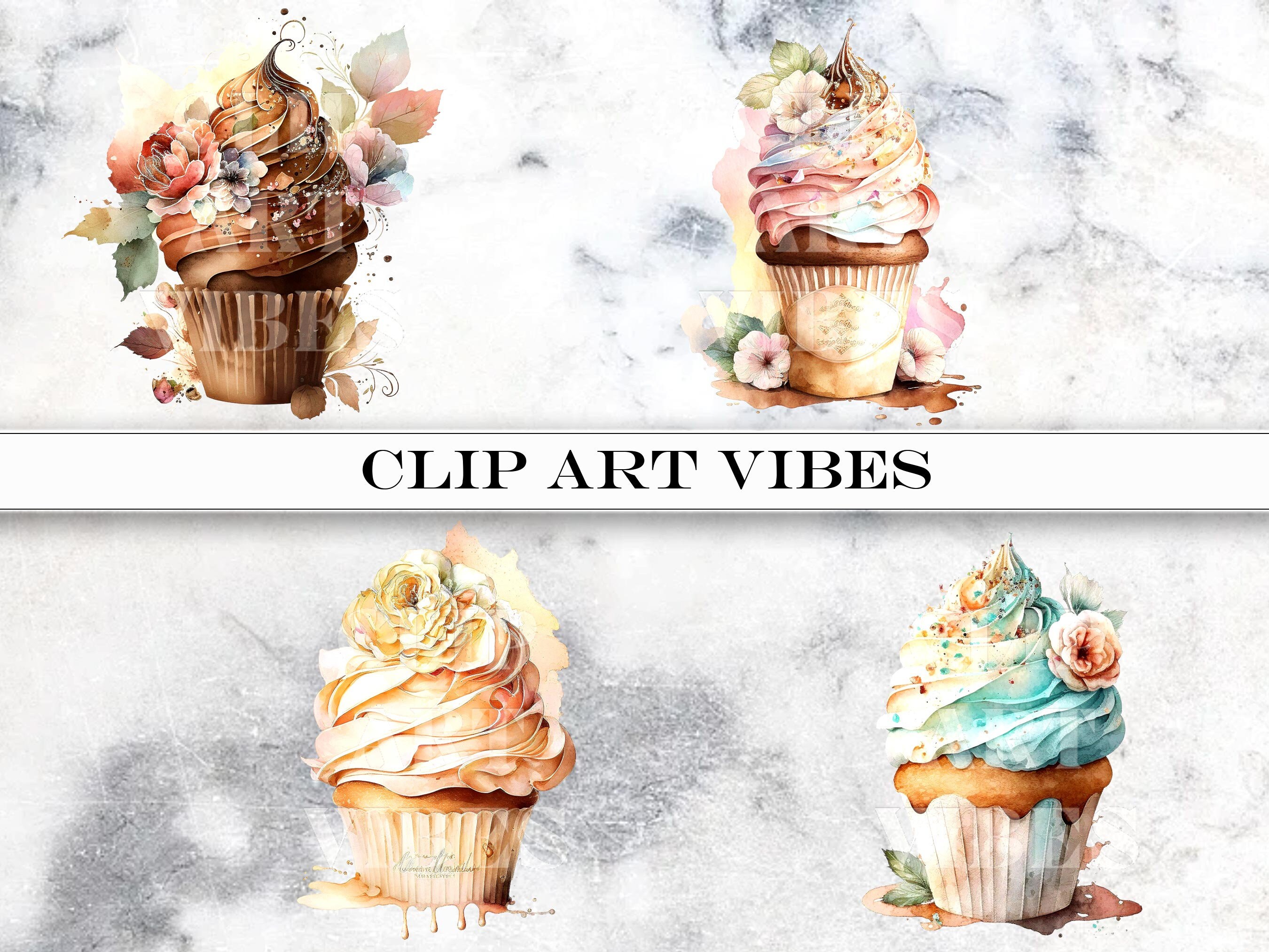 Watercolor Cupcakes Clip Art, Cupcakes Clip Art Bundle, Cupcake PNG ...