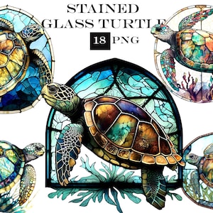 Tortue ClipArt Tortue de mer Clipart Bundle, Clipart de vitrail, usage commercial, téléchargement numérique instantané