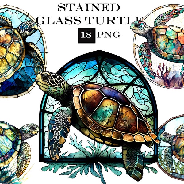 Turtle ClipArt Sea Turtle Clipart Bundle, Stained Glass Clipart, Commercial Use, Instant Digital Download