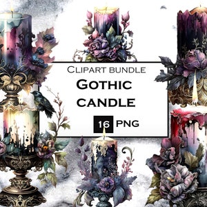 Gothic Candle Clipart Gothic Floral Candle Clipart Bundle - Etsy