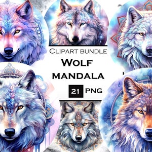 Tribal Wolf Clipart Bundle: Mandala PNG, Sublimation Designs (Digital Download)