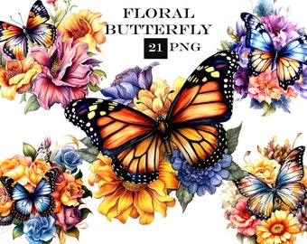 Watercolor Butterfly Clipart  Bundle, Butterfly PNG, Colorful Butterfly Clip Art for Junk Journal,Transparent Background