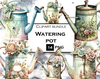 Garden Clipart, Watercolor Watering Can Clipart, Garden SVG, Summer Clipart, Vintage PNG, Commercial Use