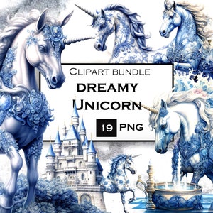 19 PNG Unicorn Clipart Bundle, Fantasy Clip Art PNG Bundle with Transparent Background for Magical Junk Journals and Scrapbooking
