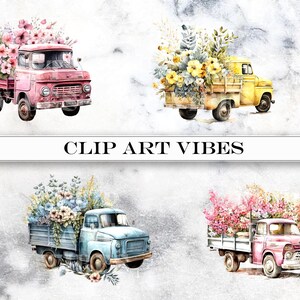 lower Truck Clip Art, Watercolor Truck Cilp Art Bundle, Romantic Truck Clipart, Floral PNG, Commercial Use, Instant Digital Download