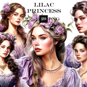Lot de 20 cliparts lilas PNG, clipart victorien, fleurs, lot PNG avec arrière-plan transparent pour carnets indésirables et scrapbooking