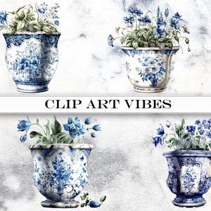Delft Blue Flower Clipart, Floral Clipart Bundle, Watercolor Flowers ...