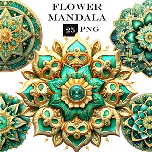 Bloem Mandala aquarel clipart bundel, vintage clip art PNG bundel met transparante achtergrond