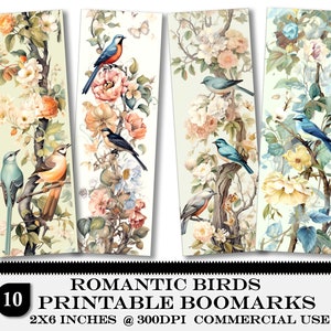 Floral Birds Printable Bookmarks: Romantic Reader Gift (PDF)