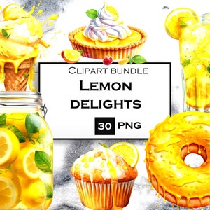 30 PNG Lemon Clipart Bundle, Summer Clip Art Bundle, Lemon SVG Files with Transparent Background for Junk Journals and Scrapbooking