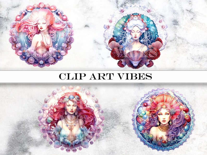 35 Mermaid Clipart Bundle: Watercolor PNG Graphics (digital Download ...