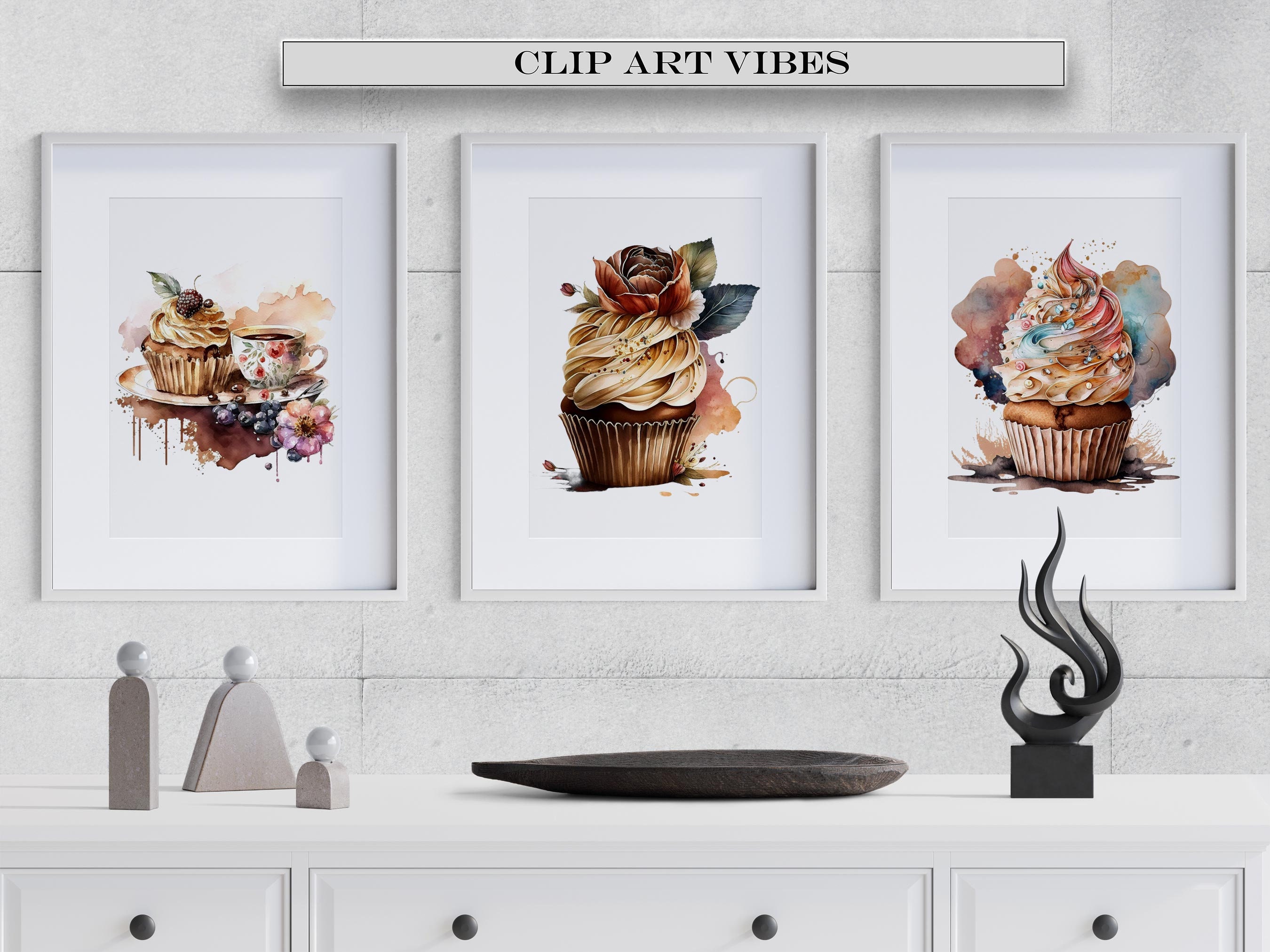 Watercolor Cupcakes Clip Art, Cupcakes Clip Art Bundle, Cupcake PNG ...