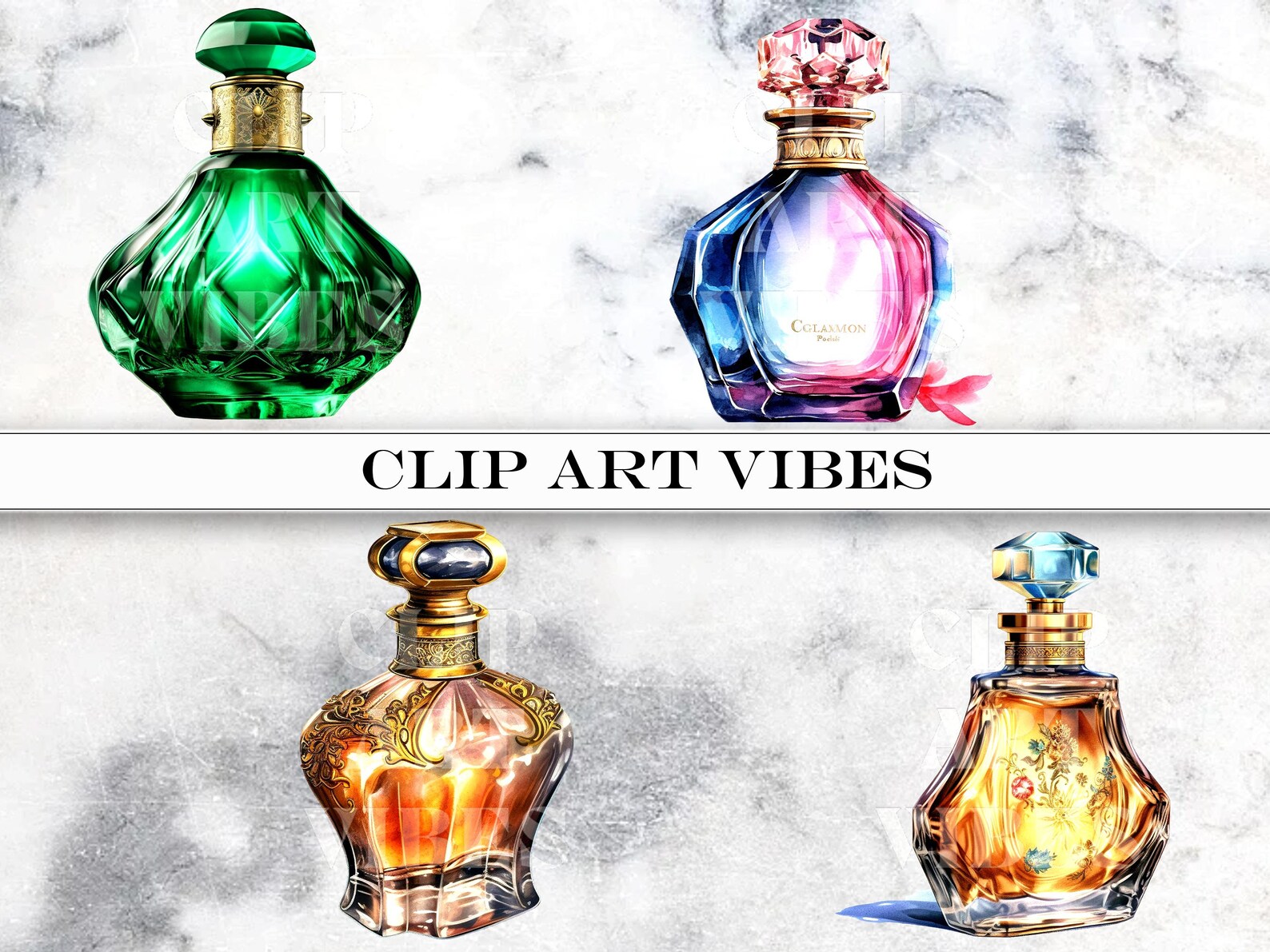 23 PNG Perfume Bottle Clip Art Bundle, Watercolor Perfume Clip Art PNG ...
