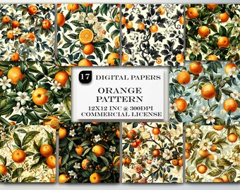 Orange Junk Journal: Patterned Digital Paper Pack (17 JPG)