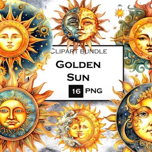 Celestial Sun Clipart Bundle, Watercolor Sun Clip Art, Mystical Clipart, Commercial Use, Instant Digital Download