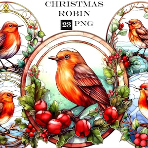 Ensemble de 23 cliparts Rouge-gorge de Noël PNG, ensemble de cliparts Cardinal de Noël PNG avec un arrière-plan transparent pour travaux manuels de Noël