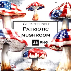 Pacote de clipart de cogumelo americano, clipart patriótico PNG, comemoração de 4 de julho, clipart para periódicos indesejados com fundo transparente