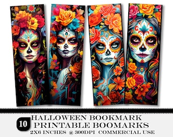 Marcapáginas de Muertos: Conjunto de imágenes PNG y PDF de Halloween espeluznante (descarga digital)