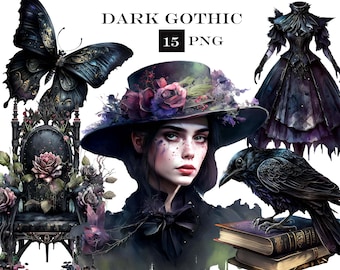 Gotisk Clipart, Witch Academy Clipart Bundle, Gotisk SVG, Kommersiellt bruk, Omedelbar Digital Nedladdning