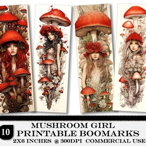10 Mushroom Printable Bookmarks, Digital Fantasy Bookmark Sheets in PDF Format for Instant Digital Download