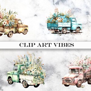 lower Truck Clip Art, Watercolor Truck Cilp Art Bundle, Romantic Truck Clipart, Floral PNG, Commercial Use, Instant Digital Download