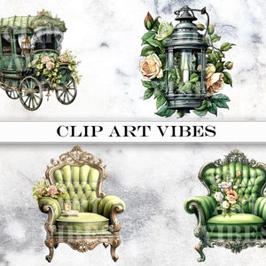 5 PNG MEGA BUNDLE Watercolor Victorian Clipart Bundle, Steampunk Clip Art Bundle, Fantasy Clipart