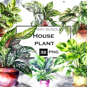 32 PNG House Plant Clipart Bundle, Floral Clip Art PNG-bestanden met transparante achtergrond voor ongewenste tijdschriften en scrapbooking
