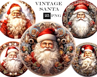 25 Vintage Santa Clipart: Watercolor Christmas PNG Bundle (Digital Download)