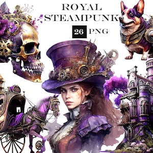 Royal Steampunk ClipArt, Watercolor Steampunk PNG, Victorian Clipart Bundle, Fantasy Clipart, Commercial Use, Instant Digital Download