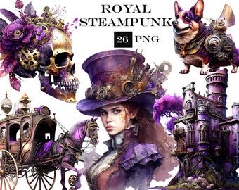Royal Steampunk ClipArt, aquarel Steampunk PNG, Victoriaanse clipart bundel, fantasy clipart, commercieel gebruik, instant digitale download