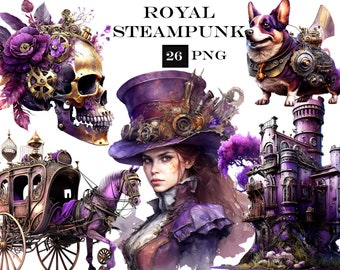 Royal Steampunk ClipArt, acuarela Steampunk PNG, paquete de imágenes prediseñadas victorianas, imágenes prediseñadas de fantasía, uso comercial, descarga digital instantánea